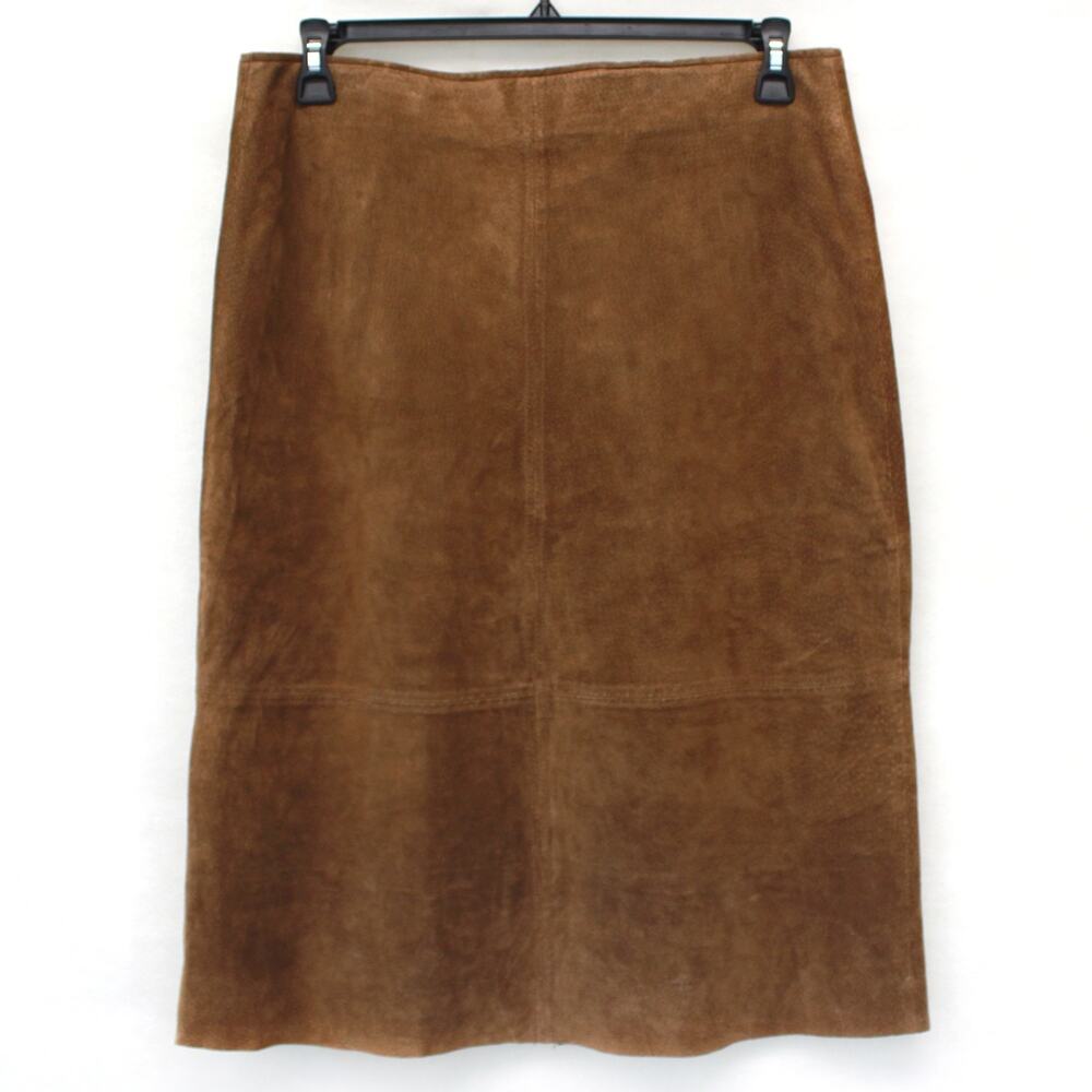 CLIO Suede Brown Leather Skirt Pencil Lined Y2K Zip Size 14 large